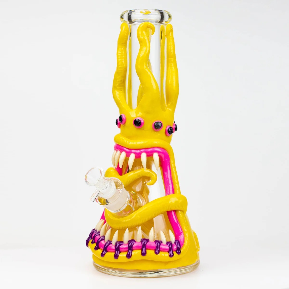 3D Tentacle Creature Glass Pipe with Glow-in-The-Dark Teeth and Bowl