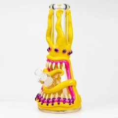 3D Tentacle Creature Glass Pipe with Glow-in-The-Dark Teeth and Bowl