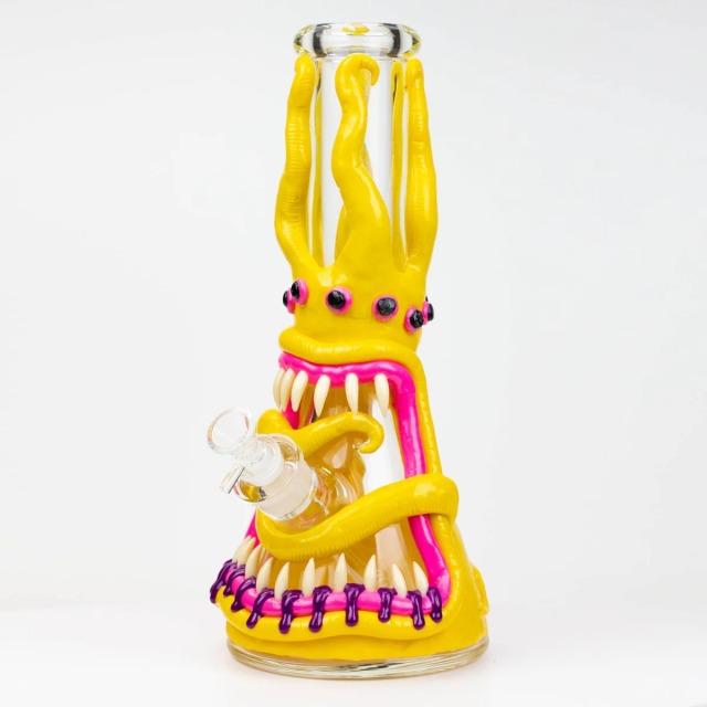 3D Tentacle Creature Glass Pipe with Glow-in-The-Dark Teeth and Bowl