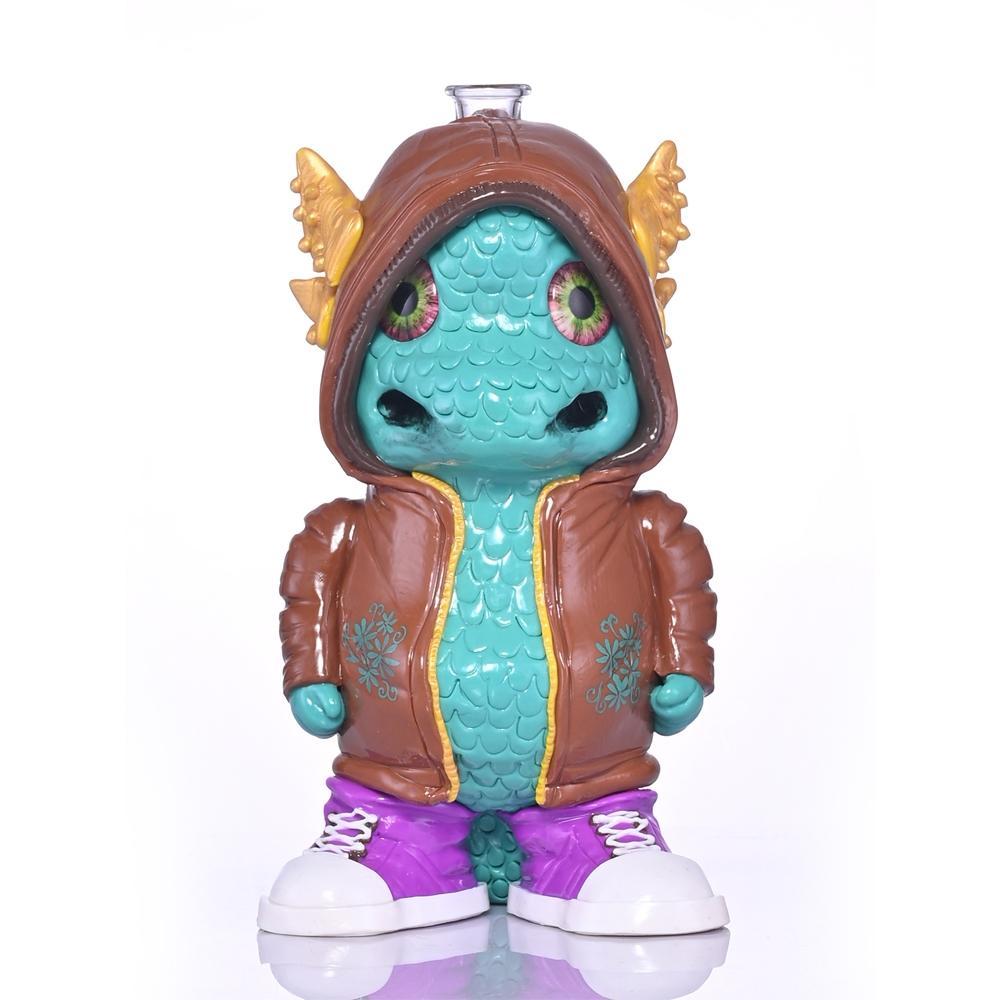 Novelty Green Dragon Figure Glass Water Pipe Small Bong with Hoodie and Sneakers