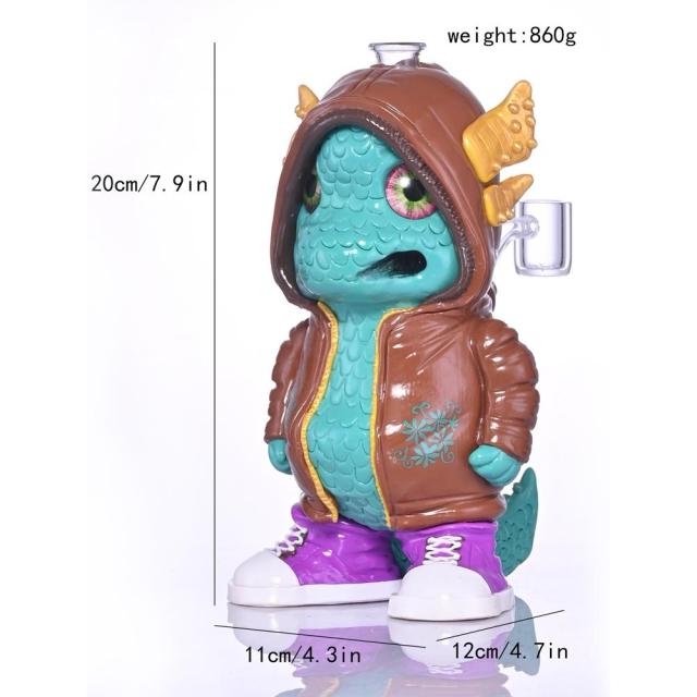 Novelty Green Dragon Figure Glass Water Pipe Small Bong with Hoodie and Sneakers