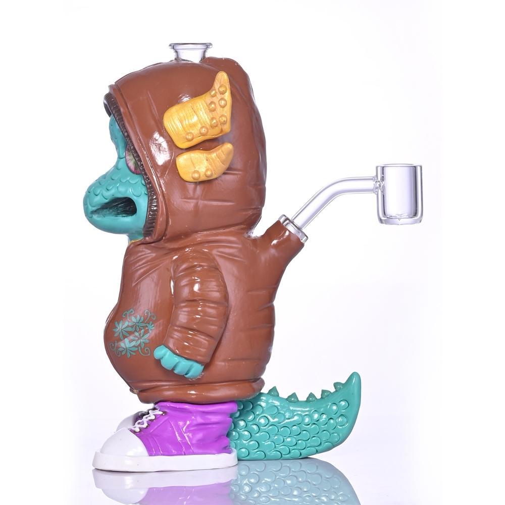 Novelty Green Dragon Figure Glass Water Pipe Small Bong with Hoodie and Sneakers