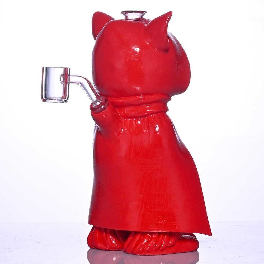 Honghui Smoking Glossy Red Hero Cat Figure Glass Smoking Pipe with Detachable Bowl