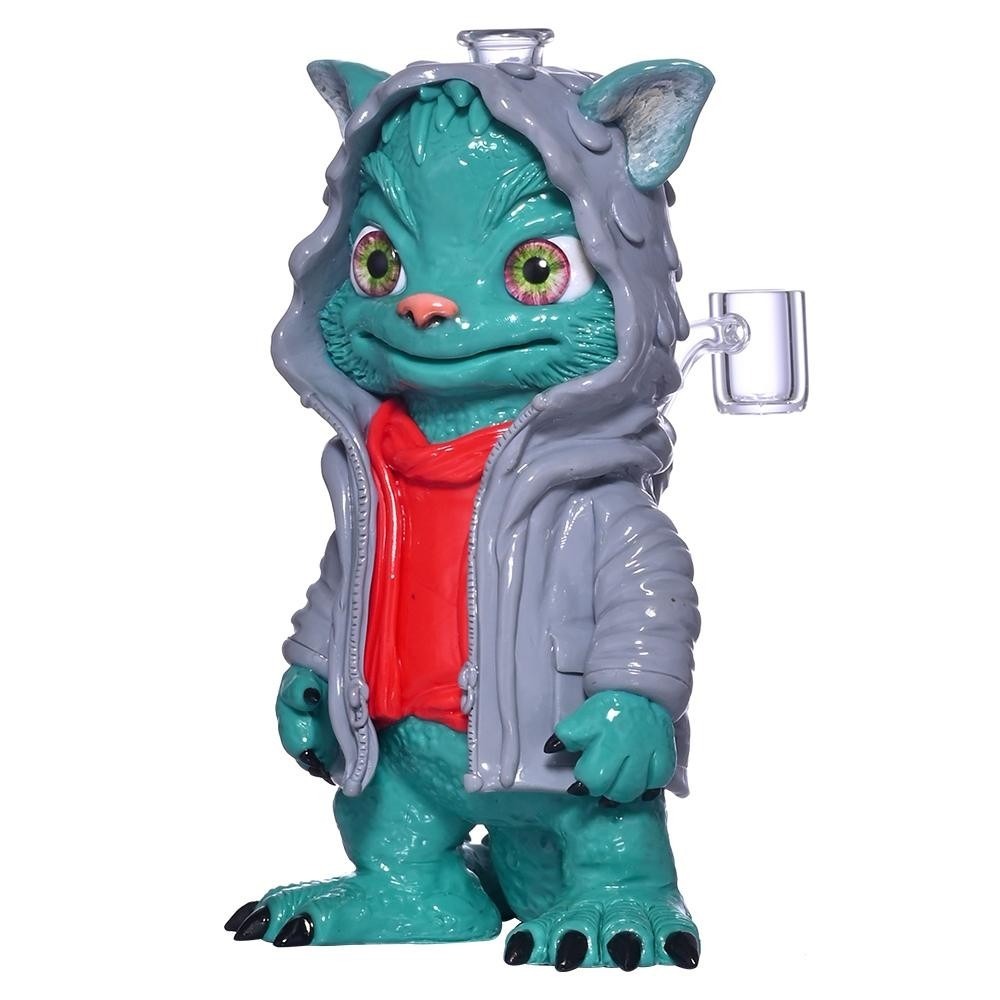 Glass Facory Cute Teal Beast Glass Water Pipe with Hoodie Smoking Accessories