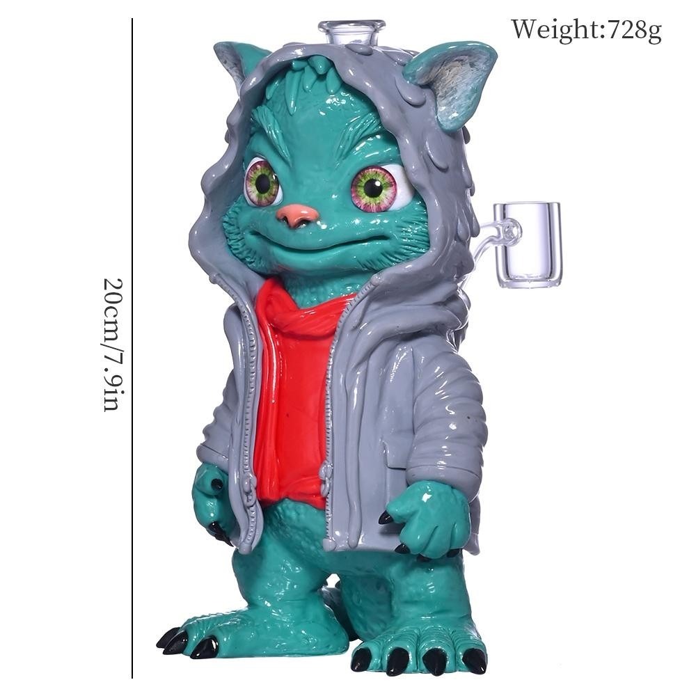 Glass Facory Cute Teal Beast Glass Water Pipe with Hoodie Smoking Accessories