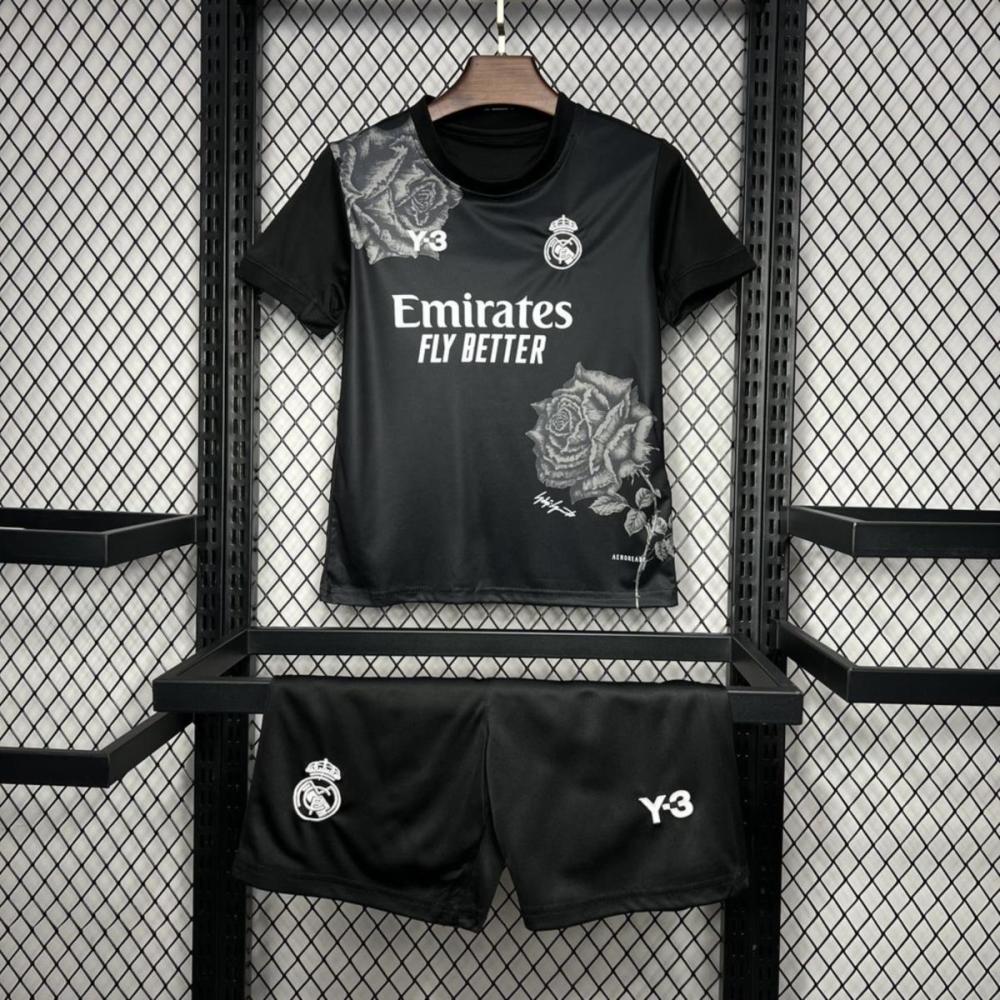 24/25 Real Madrid Y3 Rose Special Edition Black jersey Kid Kits Size 16-28