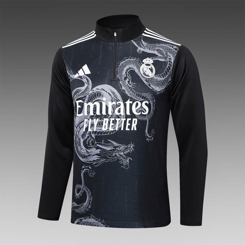 Kids Real Madrid Training Dragon Black Kit (Sweatshirt+Pants) 2024/25