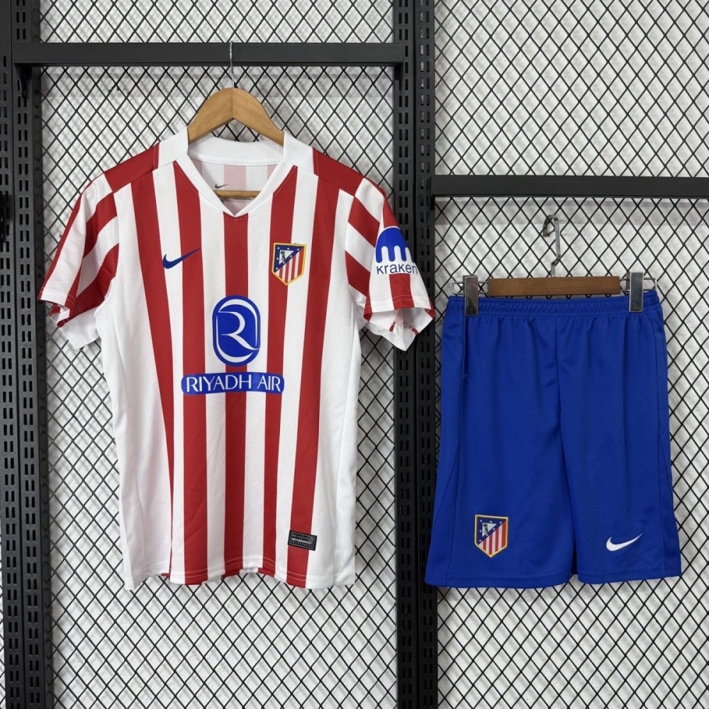 Atletico Madrid Soccer Jersey Home Kids Kit Jersey+Shorts 2025/26