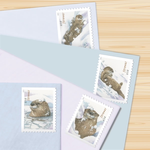 2021 Otters in Snow Block Forever First Class Postage Stamps