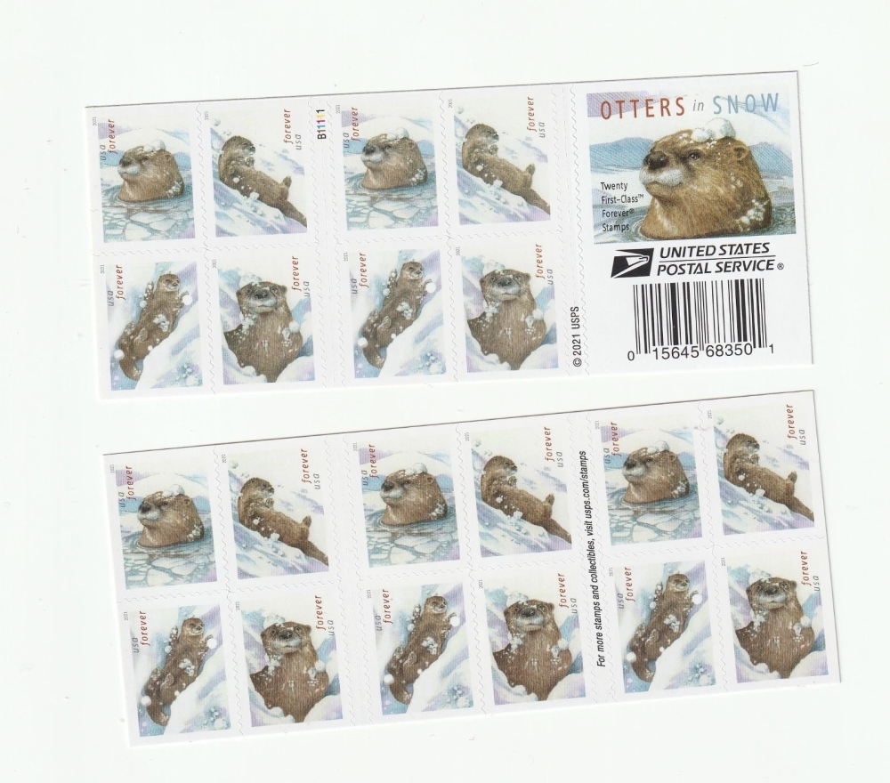 2021 Otters in Snow Block Forever First Class Postage Stamps