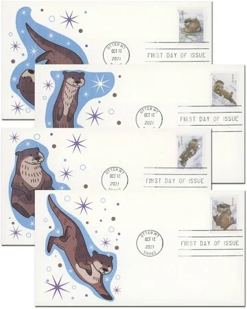 2021 Otters in Snow Block Forever First Class Postage Stamps
