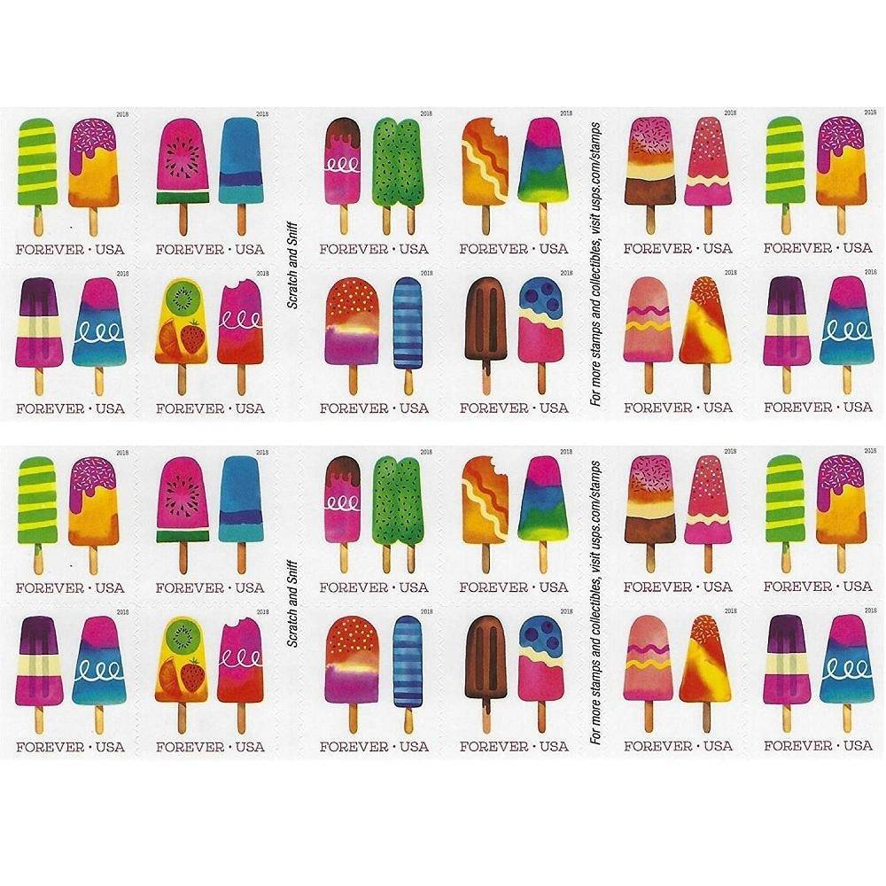 2018 Pink and Blue Popsicle with Curlicue Forever First Class Postage Stamps