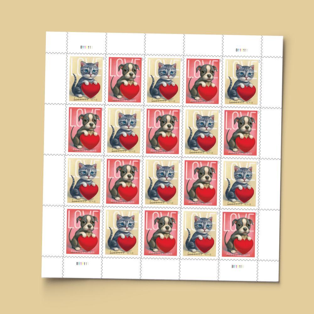 2023 Love: Kitten & Puppy Pane Forever First Class Postage Stamps