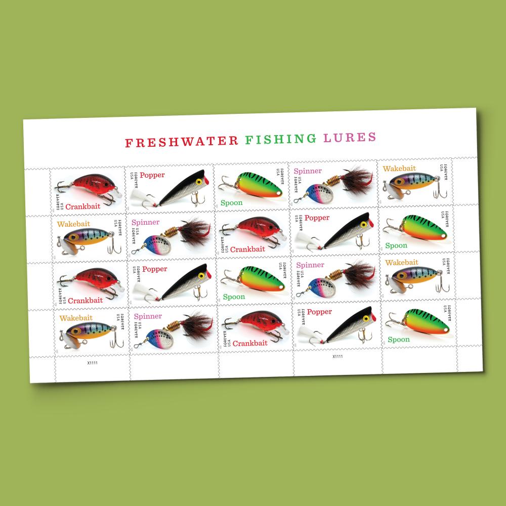 2025 Freshwater Fishing Lures Forever First Class Postage Stamps
