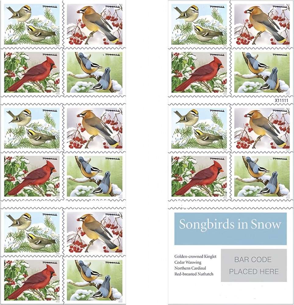 2016 Songbirds in Snow  Forever First Class Postage Stamps