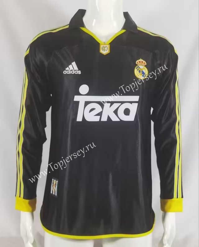 Retro Version 99-01 Real Madrid Away Black LS Thailand Soccer Jersey AAA-503