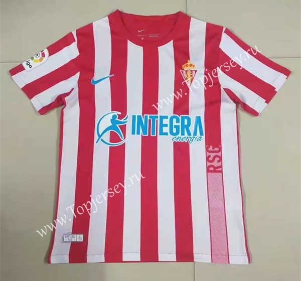 2021-2022 Sporting de Gijón Home Red&White Stripe Thailand Soccer Jersey AAA-HR