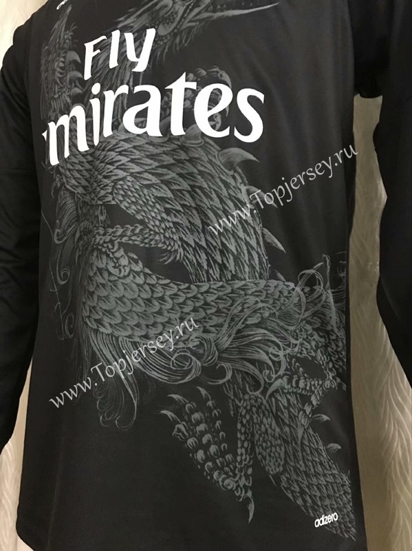 Retro Version 2014-2015 Real Madrid 2nd Away Black LS Thailand Soccer Jersey AAA-SL