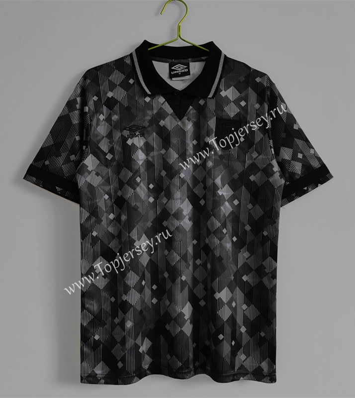 ( With UMBRO ) Retro Version 1990 England Black&Gray Thailand Soccer Jersey AAA-C1046