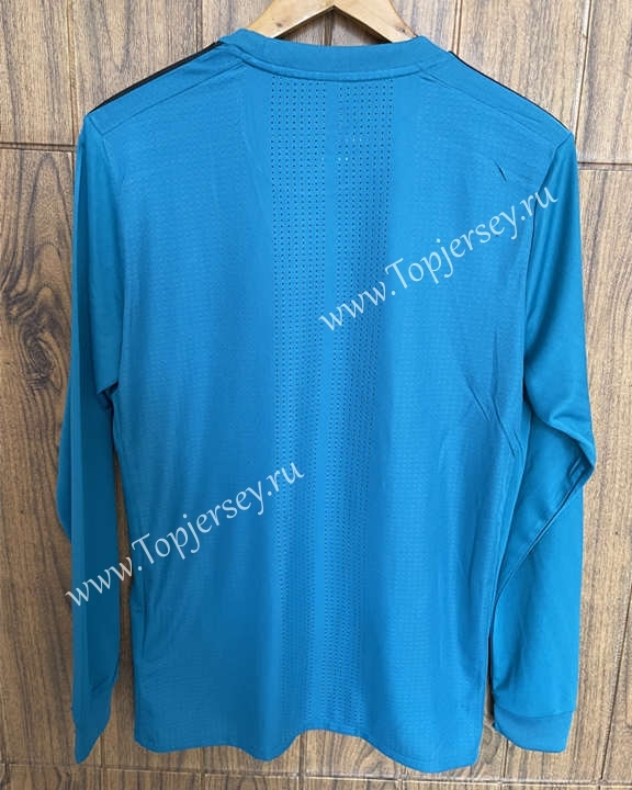 Retro Version 17-18 Real Madrid 2nd Away Blue LS Thailand Soccer Jersey AAA-SL