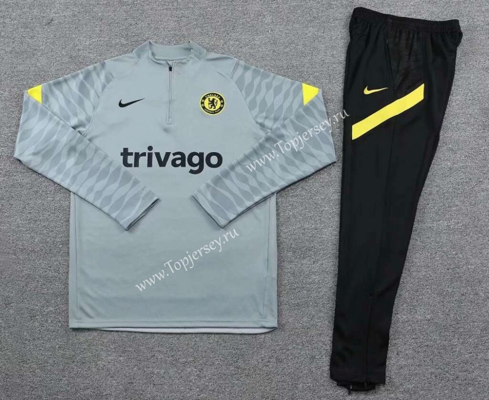 2021-2022 Chelsea Light Gray Thailand Soccer Tracksuit-CS