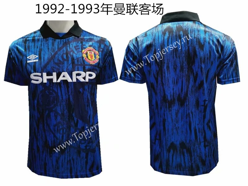 Retro Version 1992-1993 Manchester United Away Blue Thailand Soccer Jersey AAA