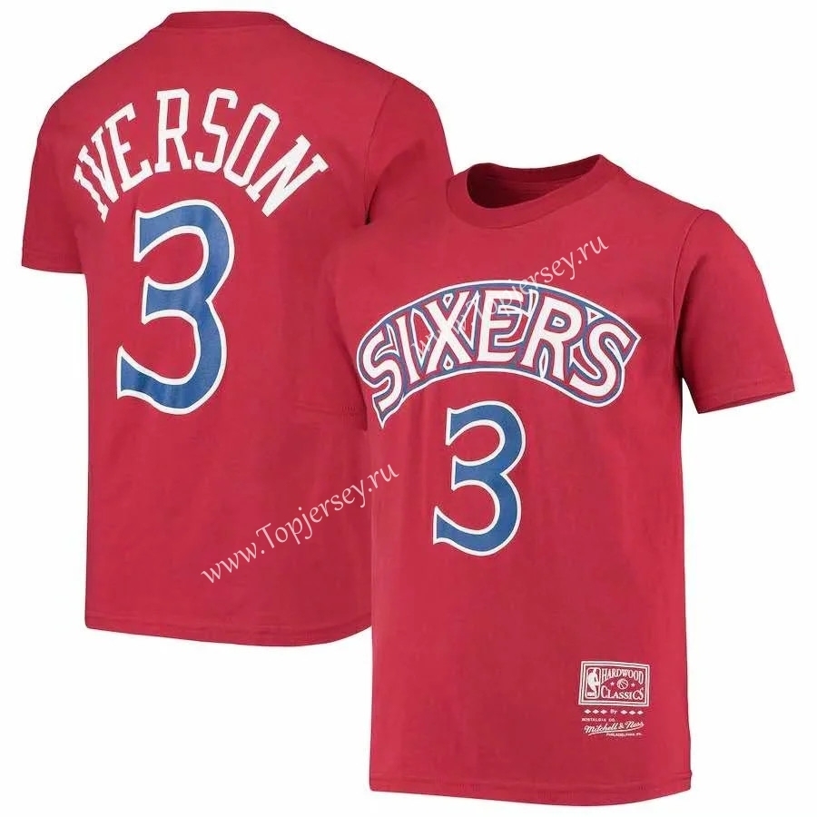 Philadelphia 76ers Red #3 NBA Cotton T-shirt