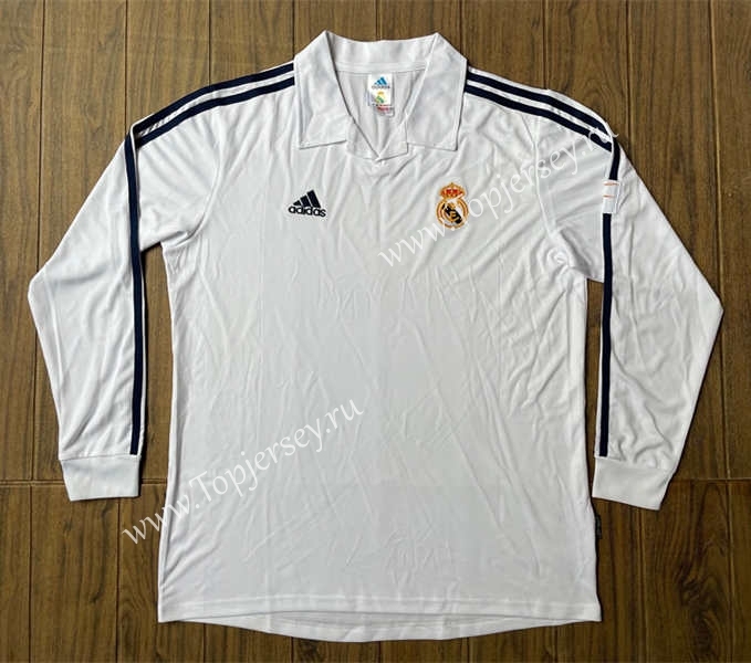 Retro Version 2002 Real Madrid White LS Thailand Soccer Jersey AAA-SL