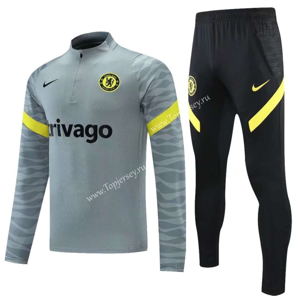 2021-2022 Chelsea Light Gray Thailand Soccer Tracksuit-CS