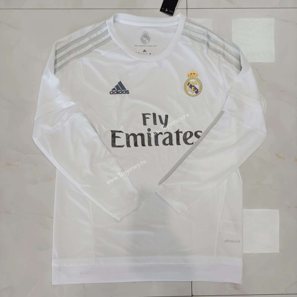 Retro Version 15-16 Real Madrid Home White LS Thailand Soccer Jersey AAA-905