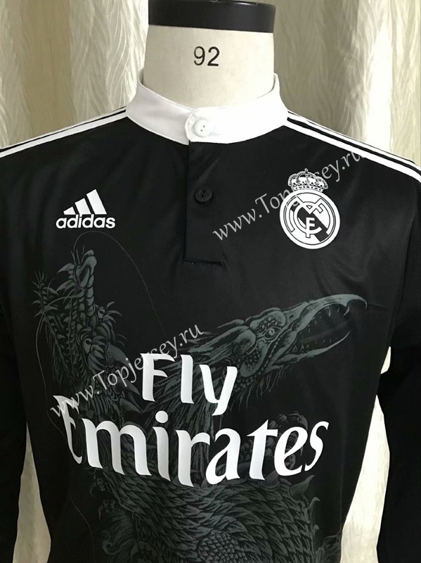 Retro Version 2014-2015 Real Madrid 2nd Away Black LS Thailand Soccer Jersey AAA-SL