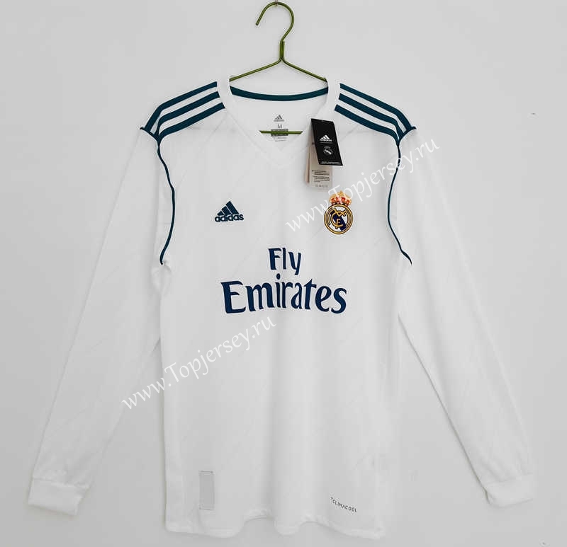 Retro Version 17-18 Real Madrid Home White LS Thailand Soccer Jersey AAA-C1046