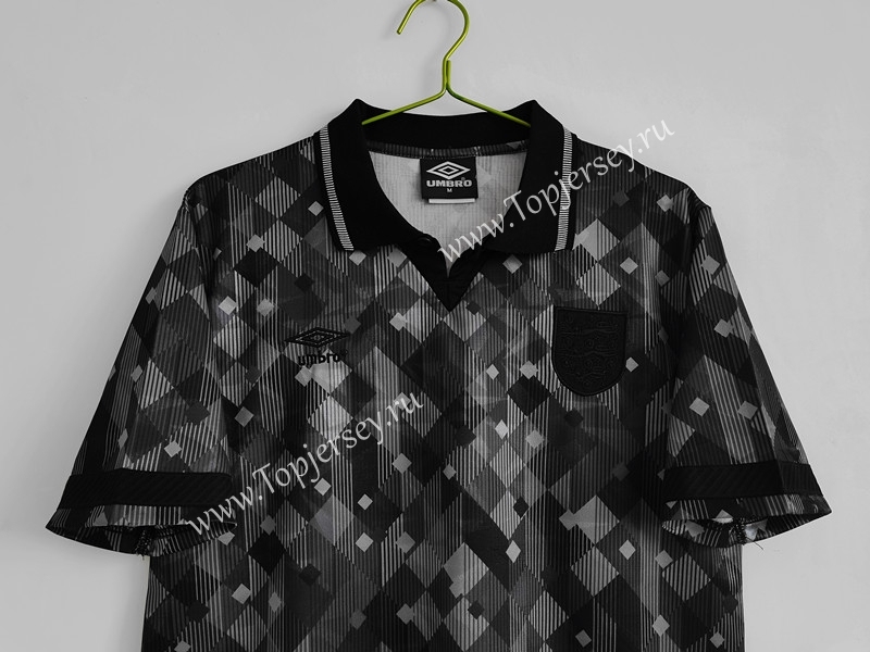 ( With UMBRO ) Retro Version 1990 England Black&Gray Thailand Soccer Jersey AAA-C1046