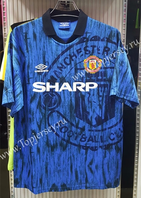 Retro Version 1992-1993 Manchester United Away Blue Thailand Soccer Jersey AAA