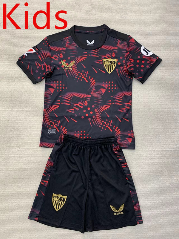2024-2025 Sevilla 2nd Away Black&Red Youth/Kids Soccer Uniform-AY