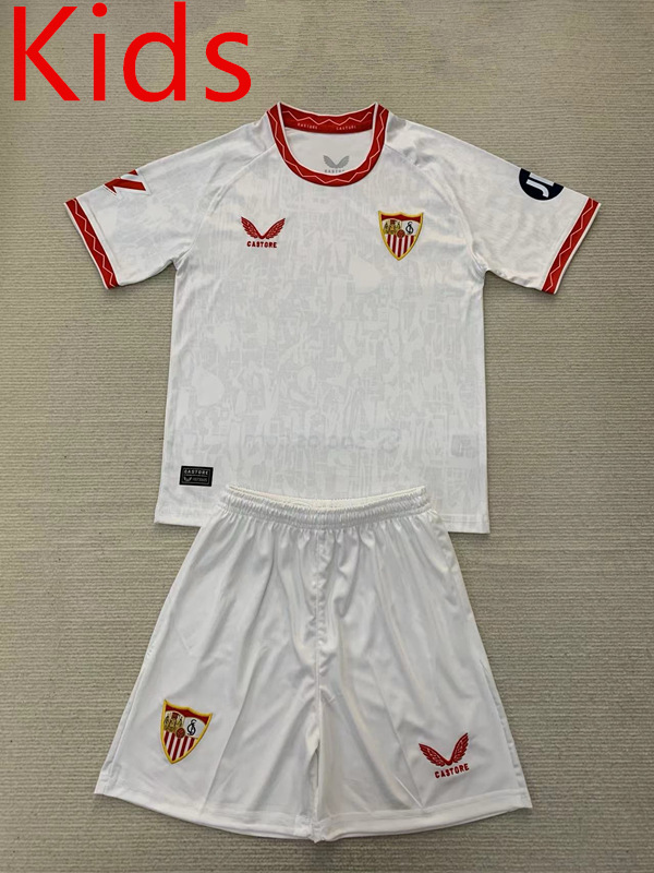 2024-2025 Sevilla Home White Youth/Kids Soccer Uniform-AY