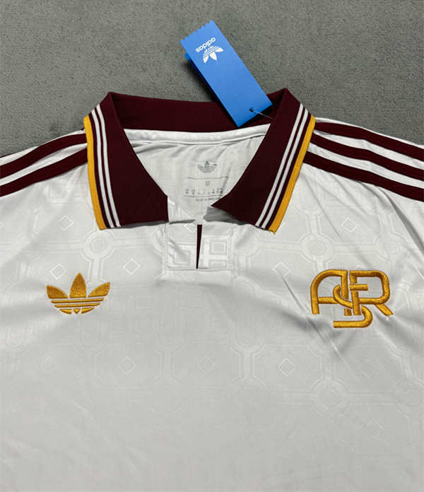 (S-4XL) 25-26 Roma 2nd Away White(Maroon Collar) Thailand Soccer Jersey AAA-4506