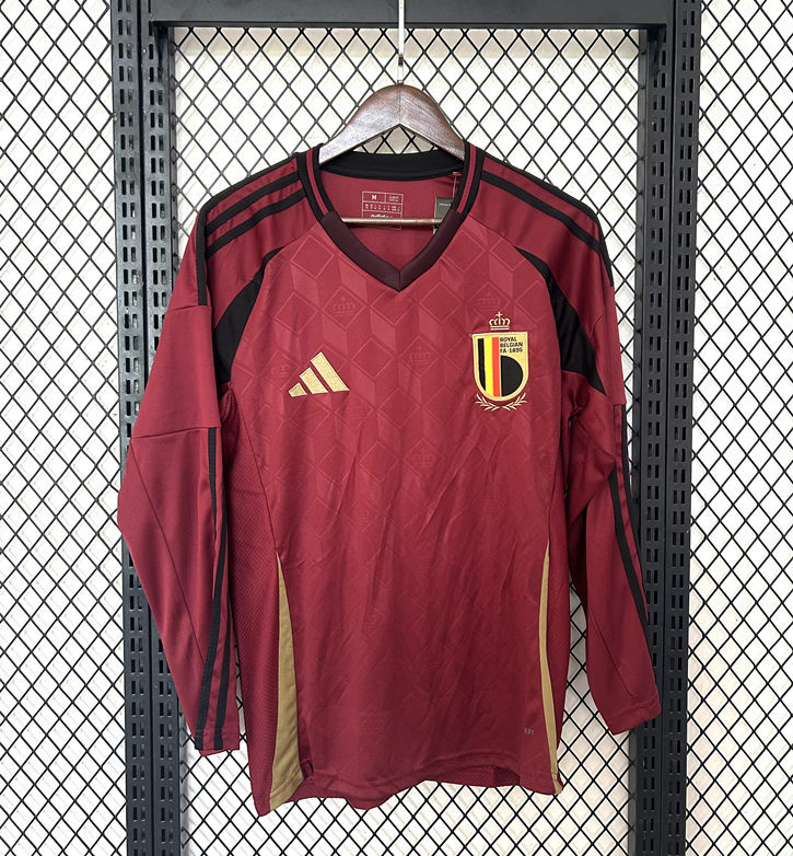 (S-4XL) 2024-2025 Belgium Home Maroon LS Thailand Soccer Jersey AAA-9663