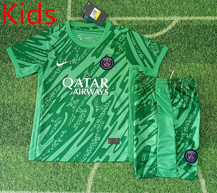 2024-2025 Paris SG Goalkeeper Green Kid/Youth Soccer Uniform-8679