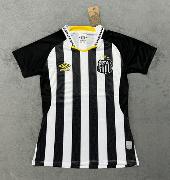 2025-26 Santos FC Away Black&White Stripe Women Thailand Soccer Jersey AAA-4506