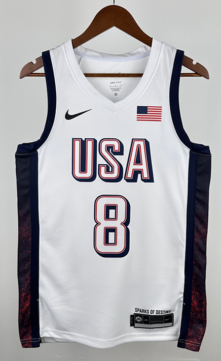 2024 Olympics USA White #8 NBA Jersey-311