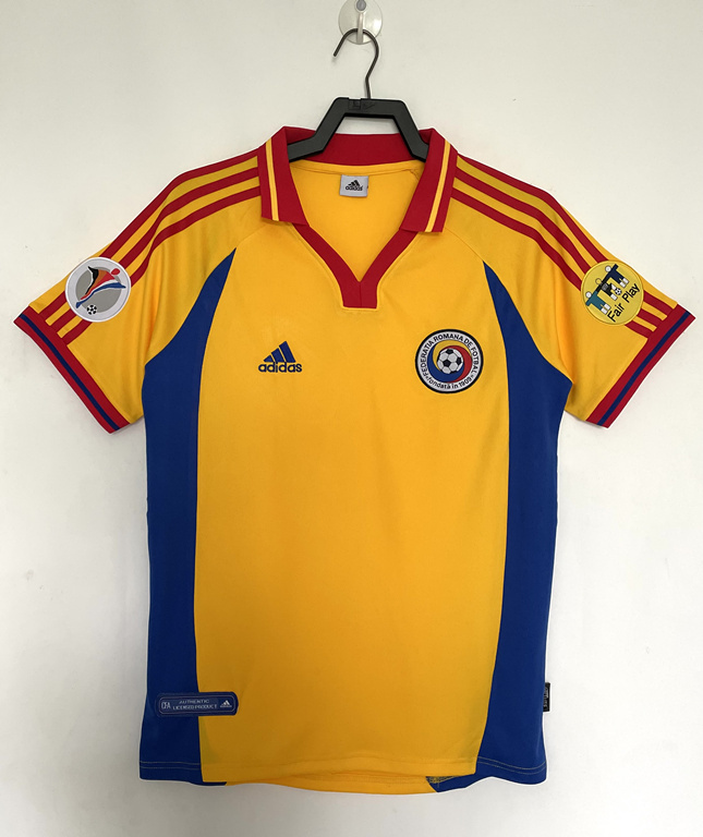 Retro Version 2000 Romania Home Yellow Thailand Soccer Jersey AAA-811