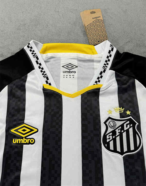 2025-26 Santos FC Away Black&White Stripe Women Thailand Soccer Jersey AAA-4506