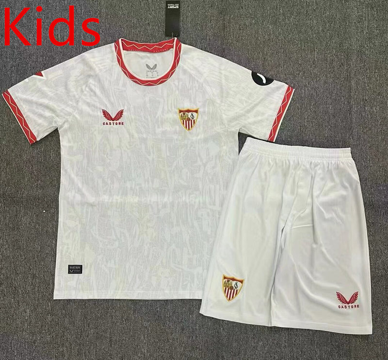 2024-2025 Sevilla Home White Youth/Kids Soccer Uniform-2483