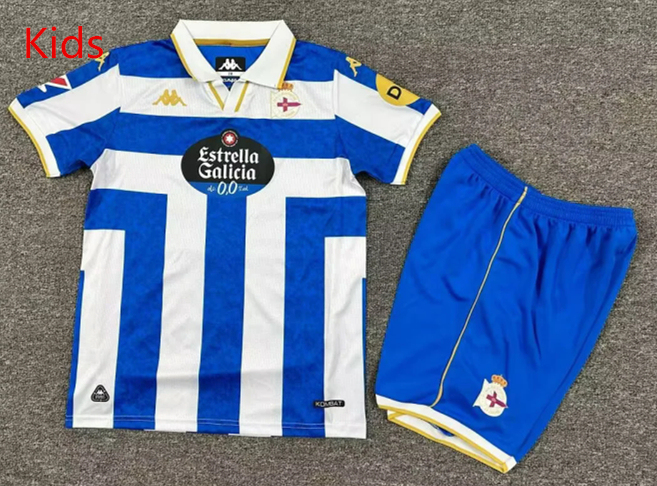 2025-2026 Deportivo La Coruña Home Blue&White Kids/Youth Soccer Uniform-7809