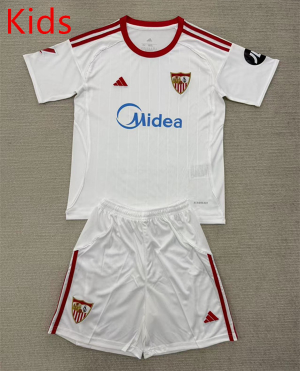 2025-2026 Sevilla Home White Youth/Kids Soccer Uniform-AY