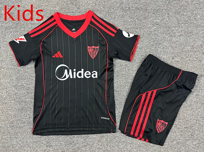 2025-2026 Sevilla 2nd Away Black Youth/Kids Soccer Uniform-7809