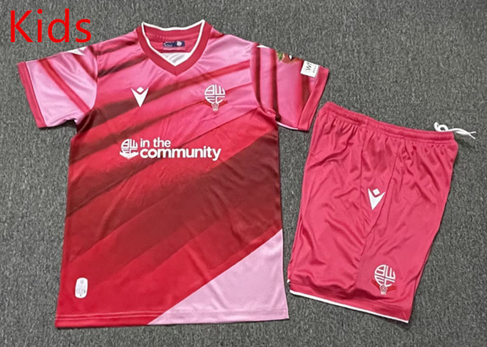 25-26 Bolton Wanderers Football Club 2nd Away Pink Kid/Youth Soccer Uniform-7809