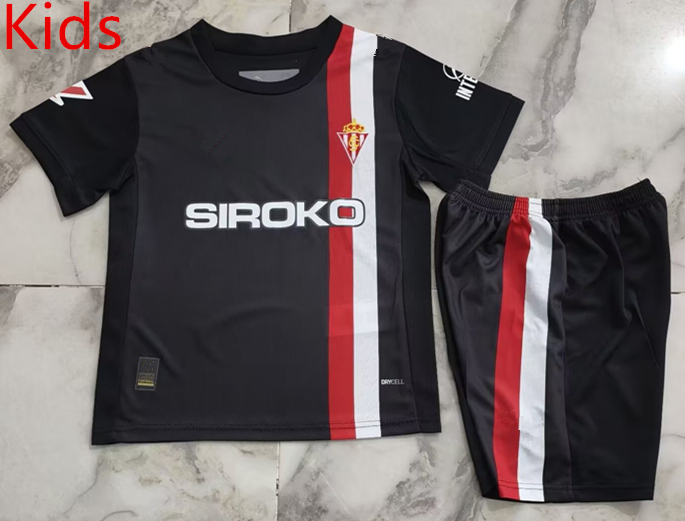 25-26 Sporting de Gijón Away Black Kids/Youth Soccer Uniform-4193