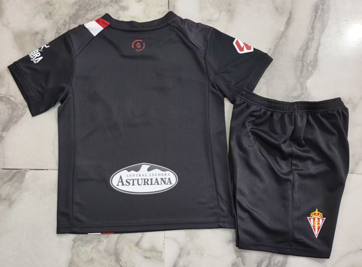 25-26 Sporting de Gijón Away Black Kids/Youth Soccer Uniform-4193